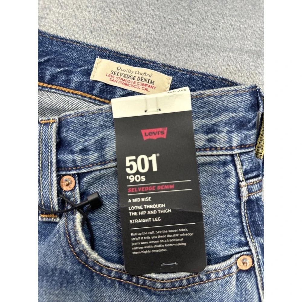 Levis 501 90s Selvedge Denim Jeans Womens 28x30 Blue Straight Leg A1959-0063 NWT - Picture 7 of 16